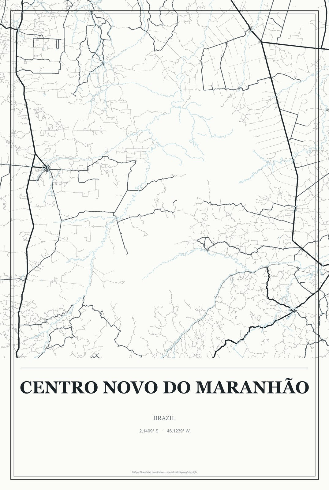 Centro Novo do Maranhão, Brazil City Map Aluminum Sign in Gallery Air style