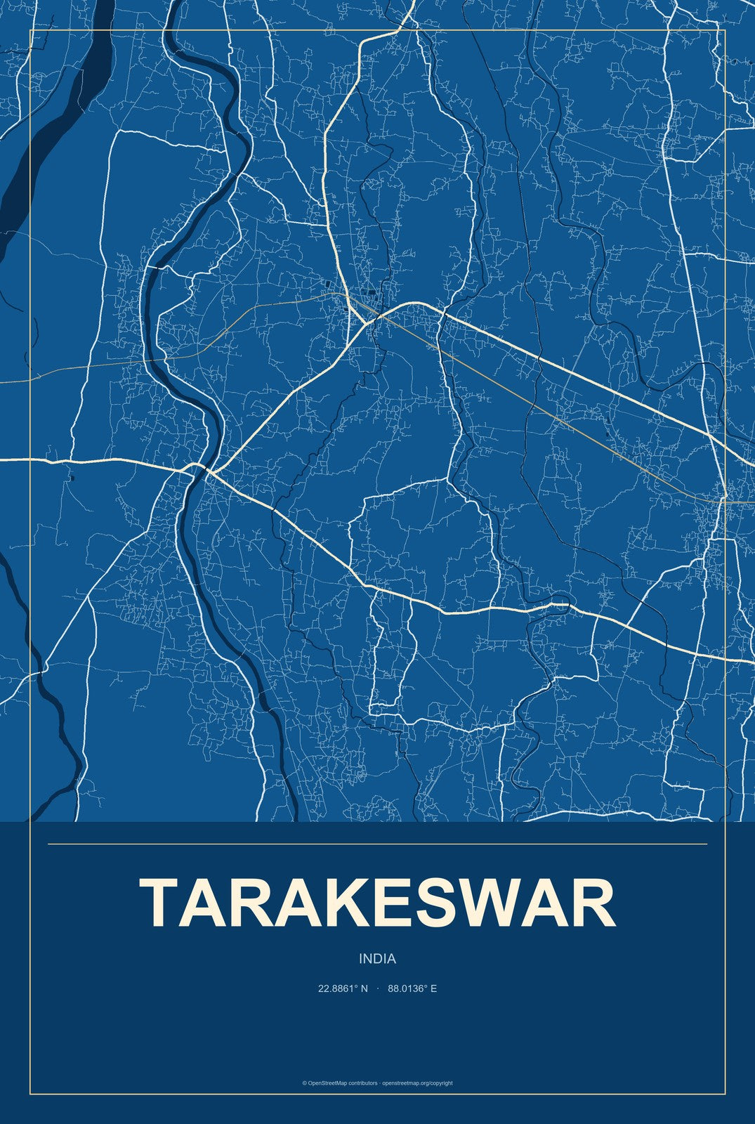 Tarakeswar, India City Map Aluminum Sign in Harbor Cobalt style