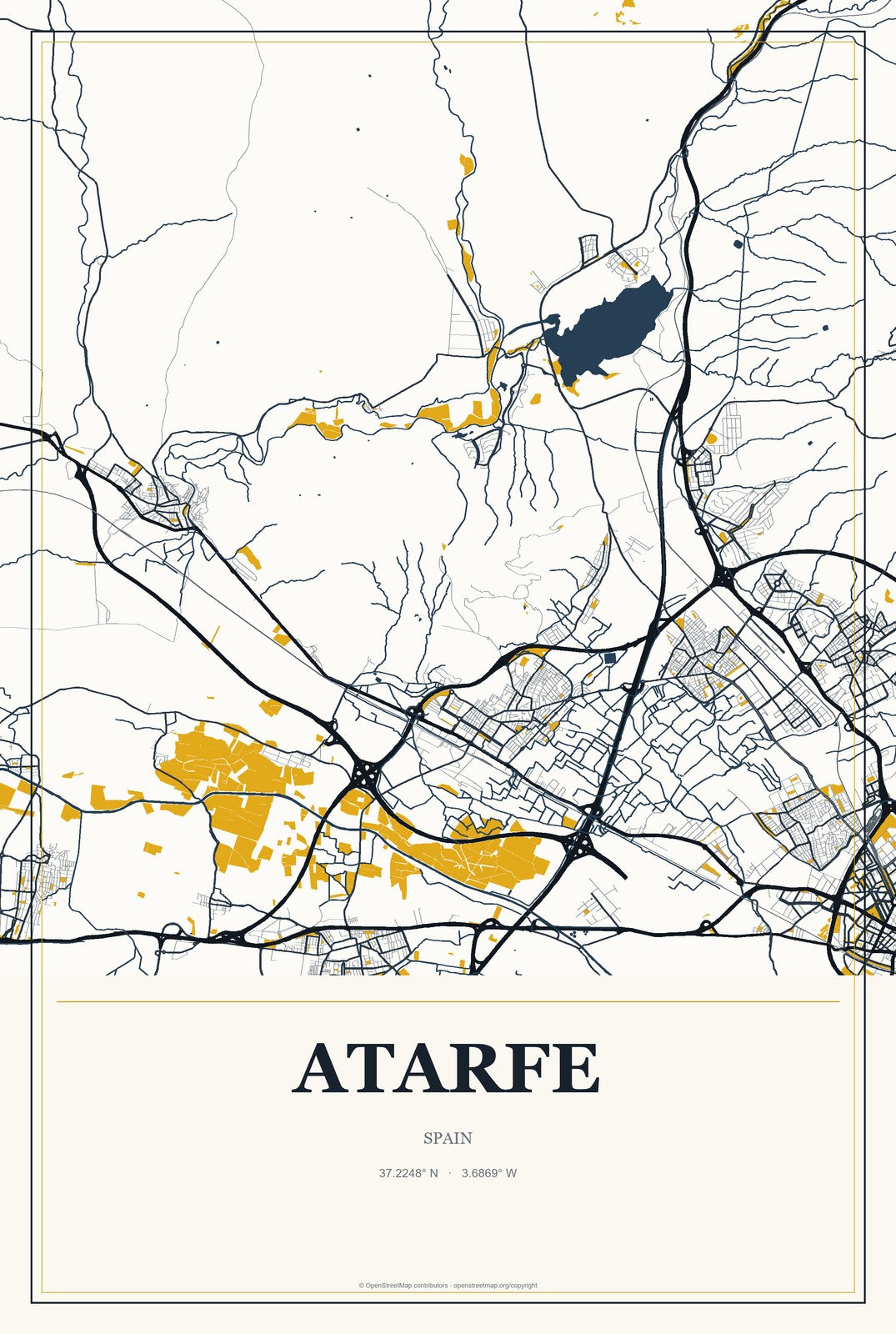 Atarfe, Spain City Map Aluminum Sign in Citrine Modern style