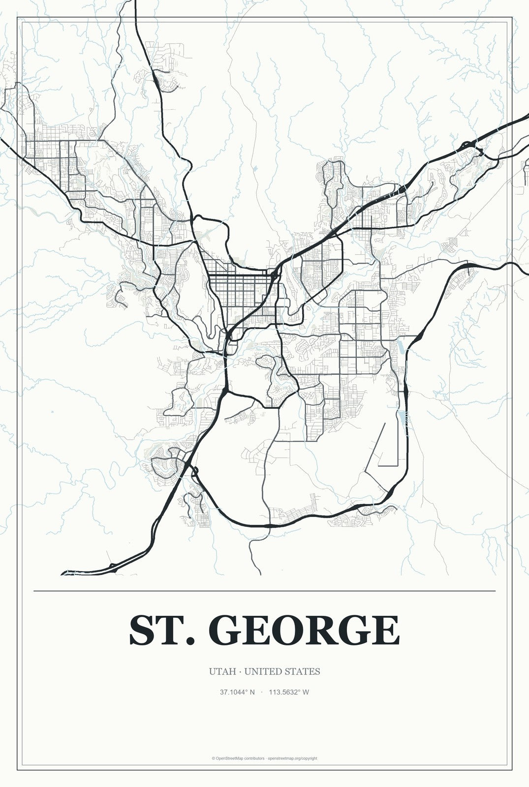 St. George, Utah City Map Aluminum Sign in Gallery Air style
