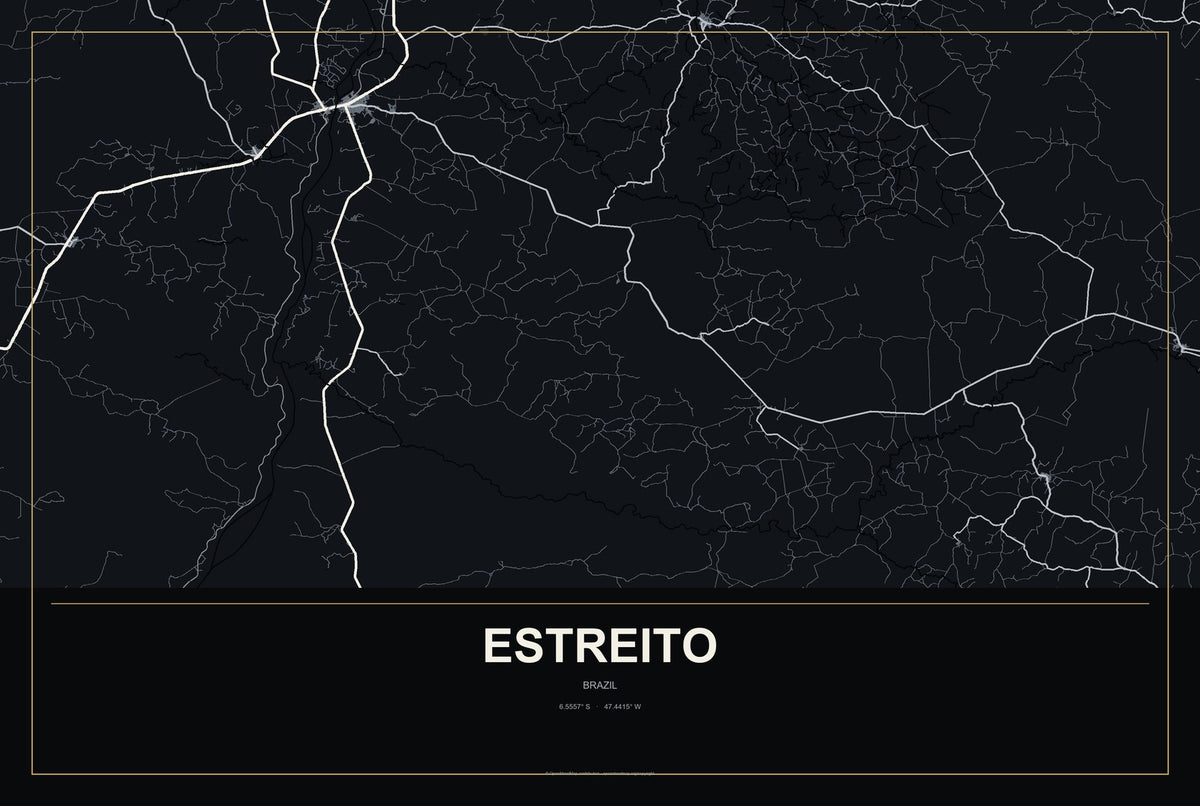 Estreito, Brazil City Map Aluminum Sign in Metropolitan Noir style