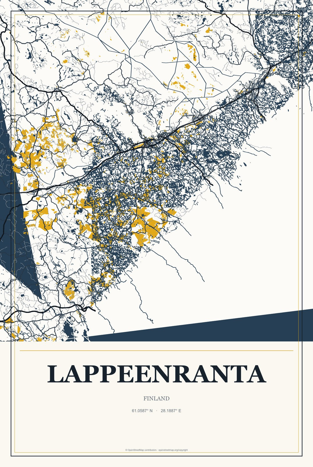 Lappeenranta, Finland City Map Aluminum Sign in Citrine Modern style