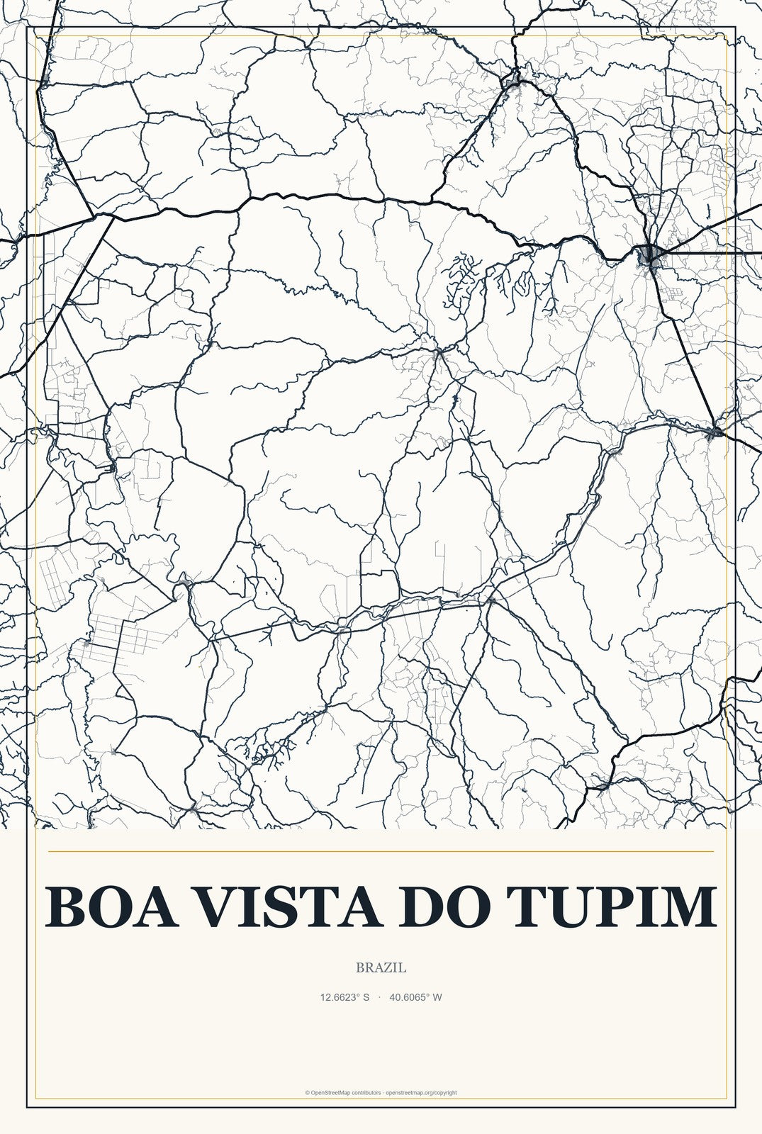 Boa Vista do Tupim, Brazil City Map Aluminum Sign in Citrine Modern style