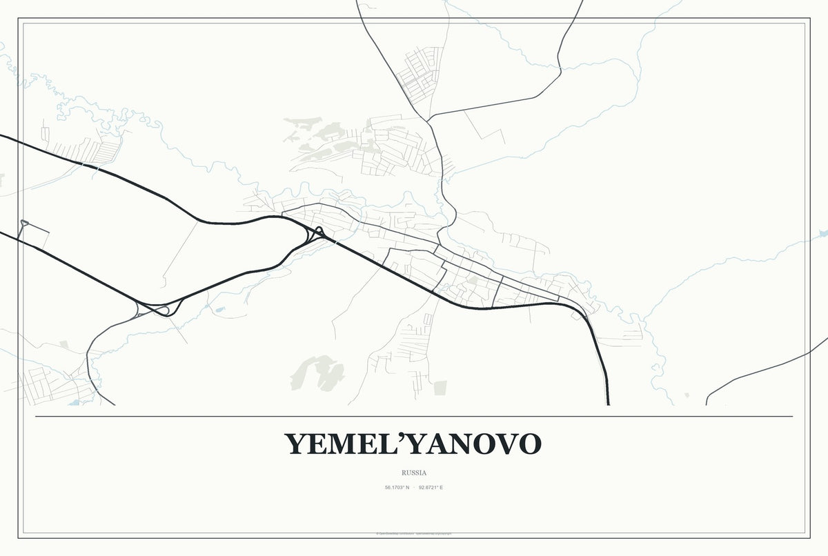Yemel’yanovo, Russia City Map Aluminum Sign in Gallery Air style