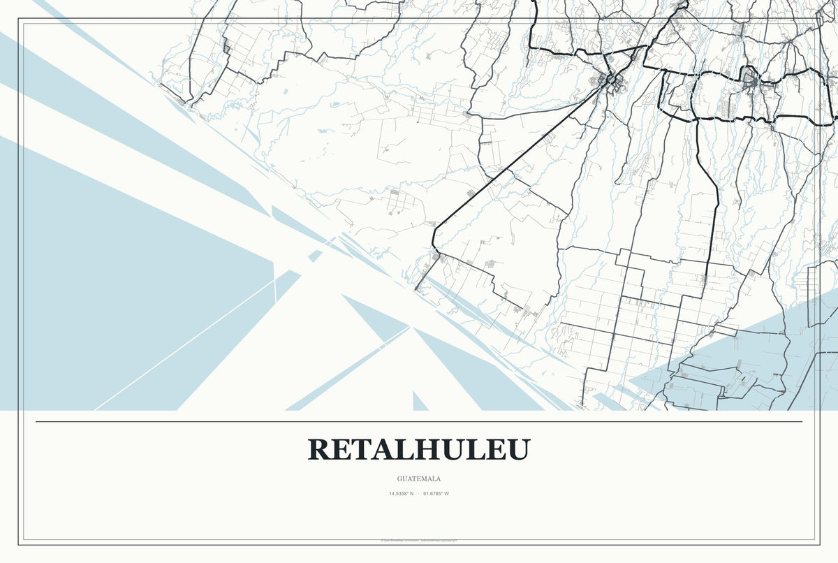 Retalhuleu, Guatemala City Map Aluminum Sign in Gallery Air style
