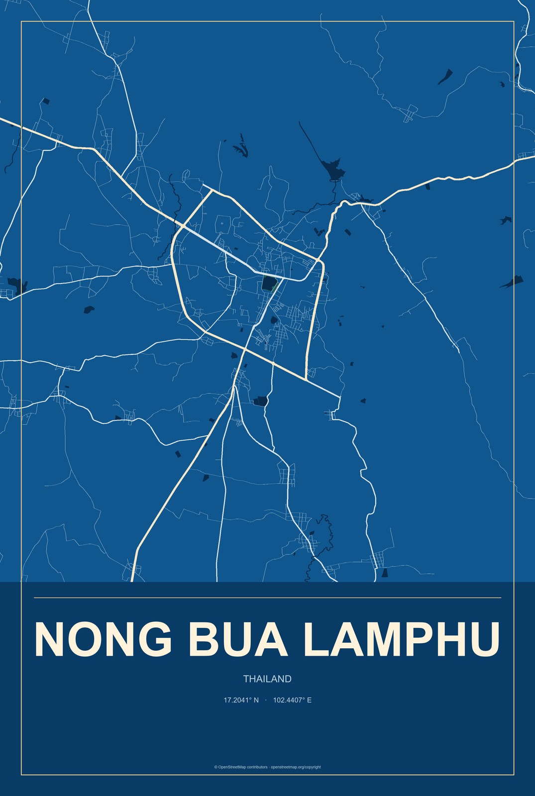 Nong Bua Lamphu, Thailand City Map Aluminum Sign in Harbor Cobalt style