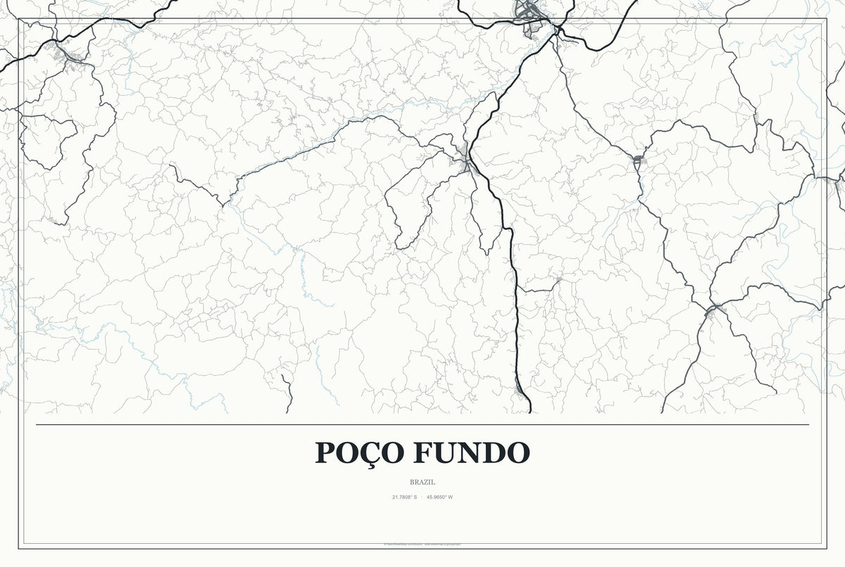 Poço Fundo, Brazil City Map Aluminum Sign in Gallery Air style