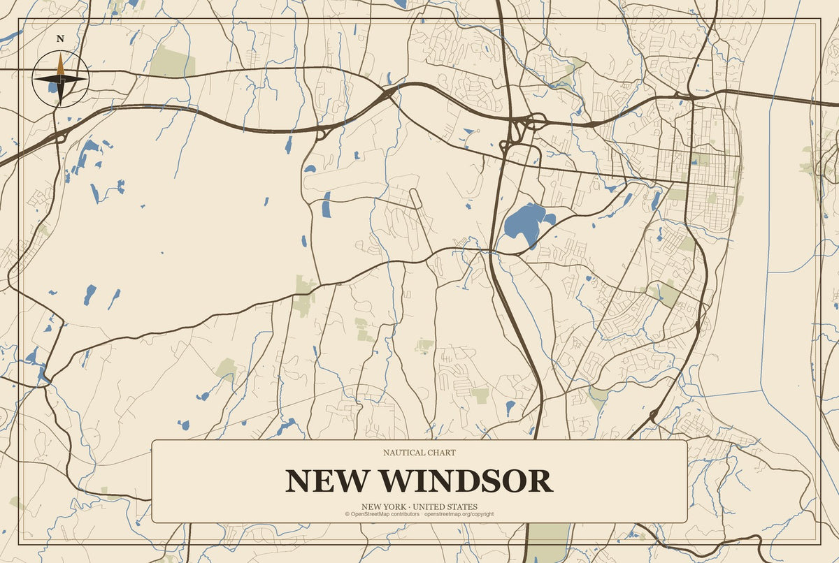New Windsor, New York City Map Aluminum Sign in Heritage Nautical style