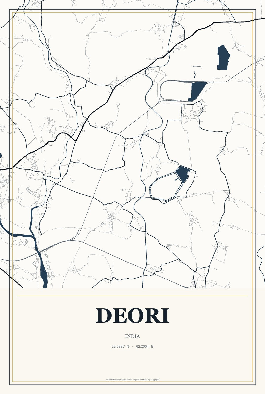 Deori, India City Map Aluminum Sign in Citrine Modern style