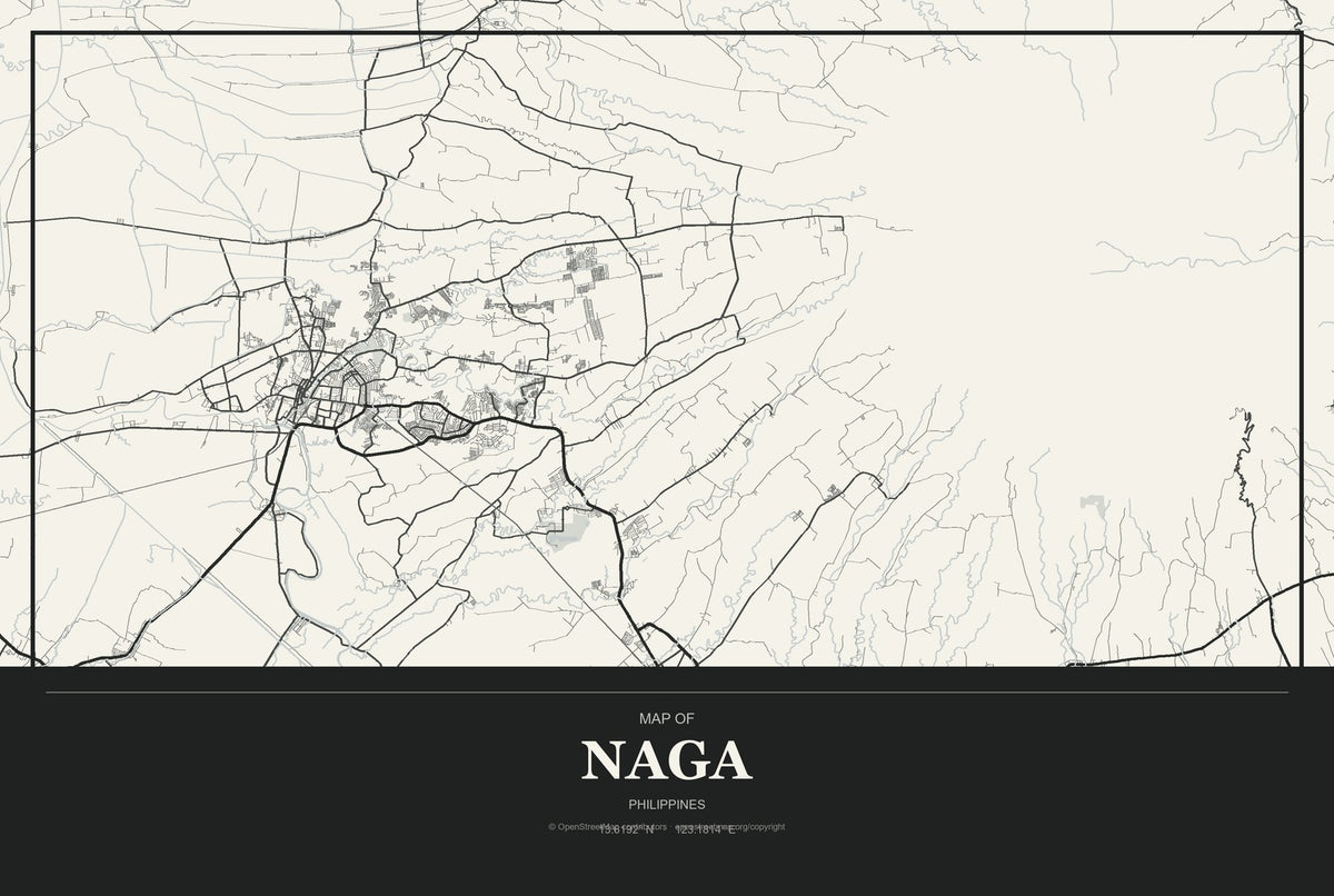 Naga, Bicol Region, Philippines City Map Aluminum Sign in Museum Plaque style