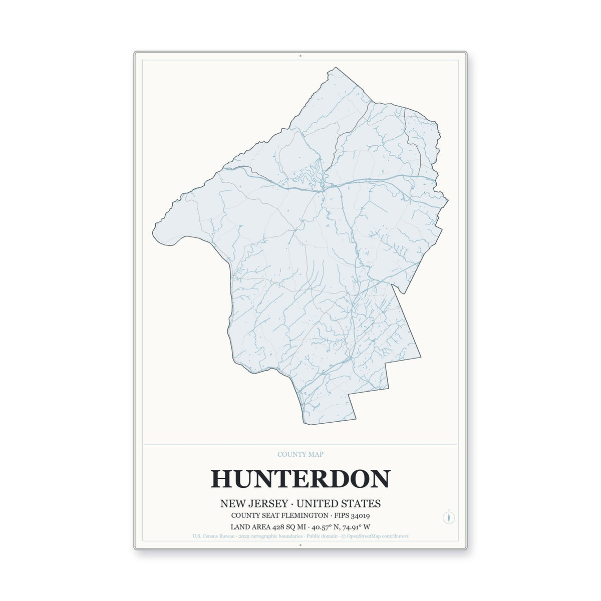 Hunterdon County, New Jersey Map Aluminum Sign in Gallery Air style