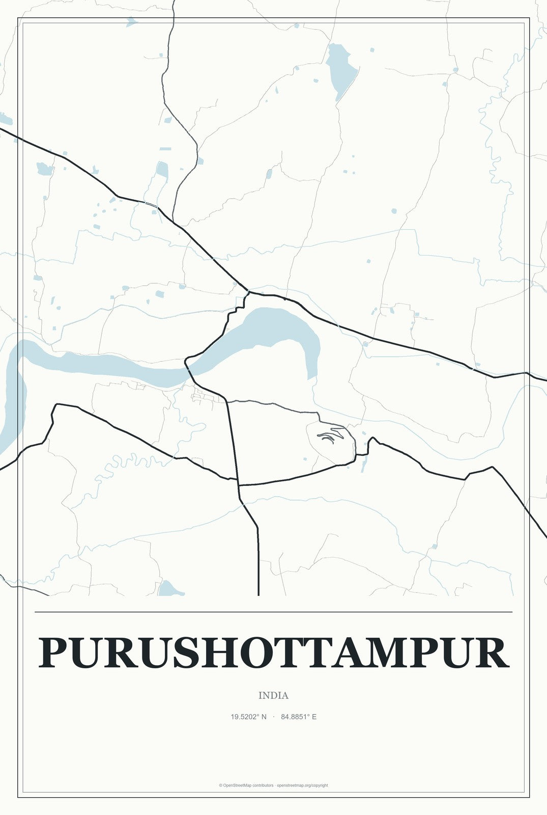 Purushottampur, India City Map Aluminum Sign in Gallery Air style