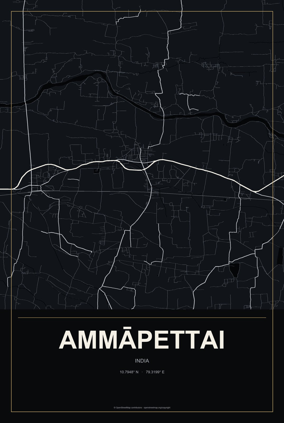 Ammāpettai, India City Map Aluminum Sign in Metropolitan Noir style