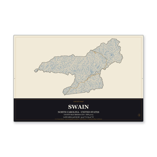 Swain County, North Carolina Map Aluminum Sign in Museum Plaque style
