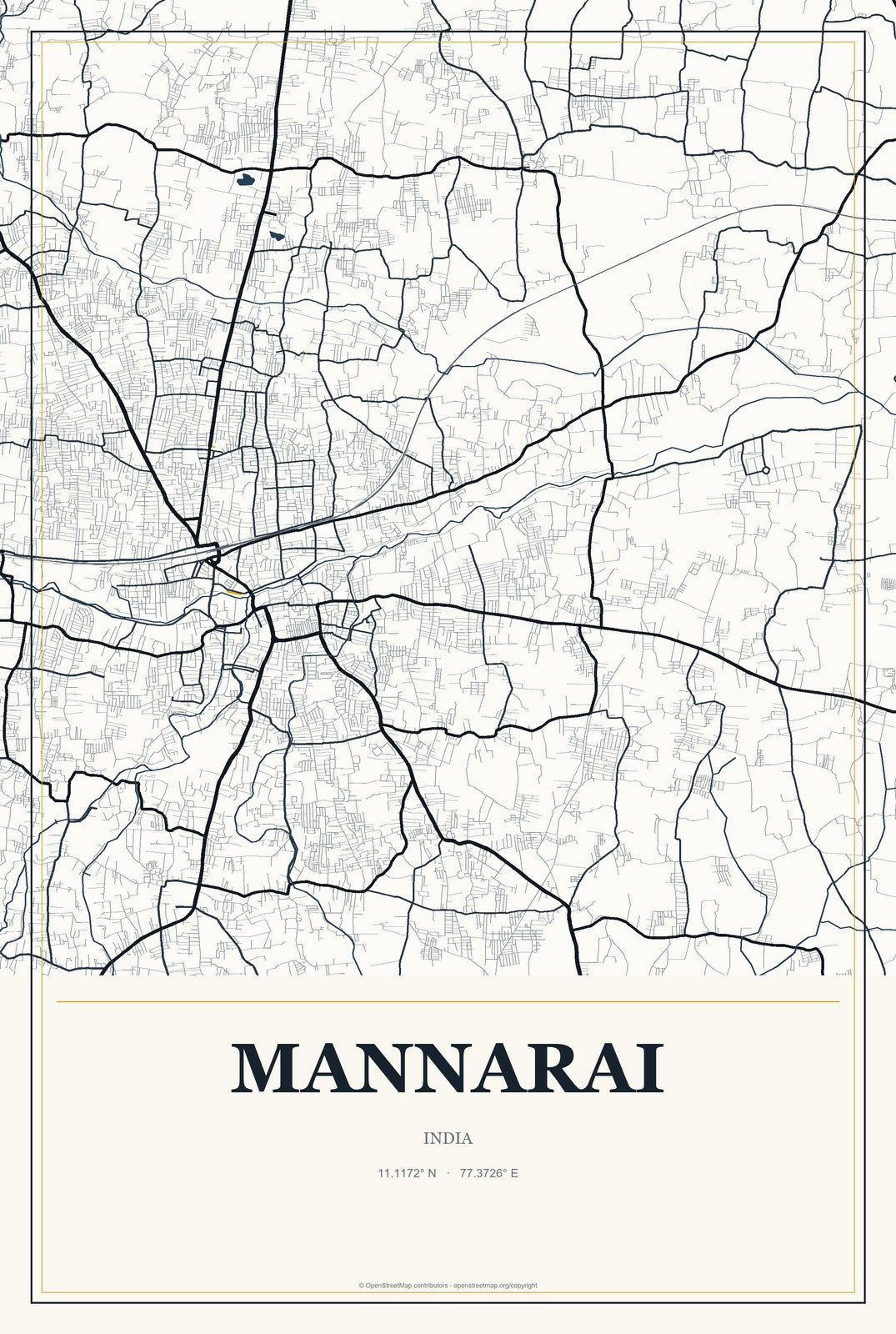 Mannarai, India City Map Aluminum Sign in Citrine Modern style