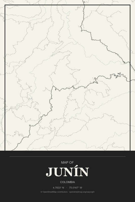 Junín, Colombia City Map Aluminum Sign in Museum Plaque style