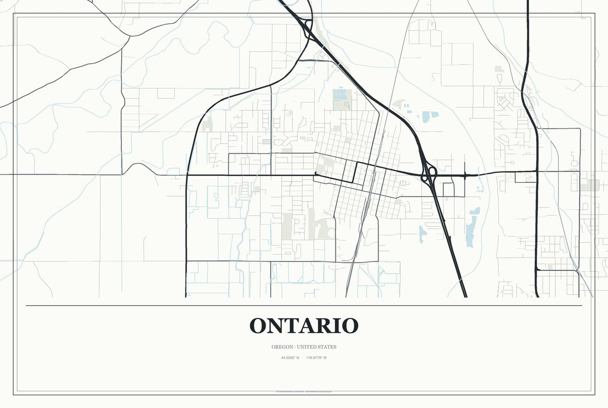 Ontario, Oregon City Map Aluminum Sign in Gallery Air style