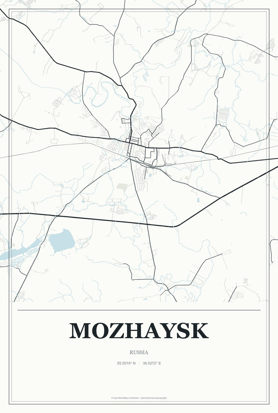 Mozhaysk, Russia City Map Aluminum Sign in Gallery Air style