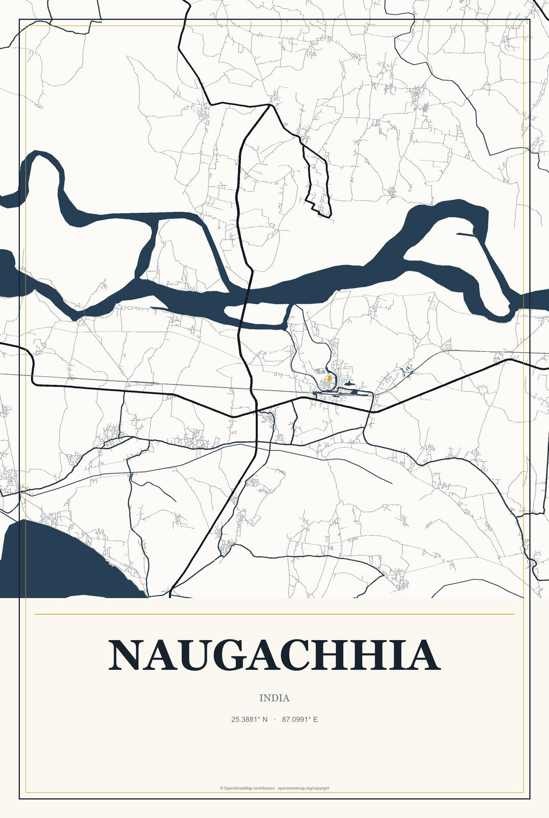 Naugachhia, India City Map Aluminum Sign in Citrine Modern style