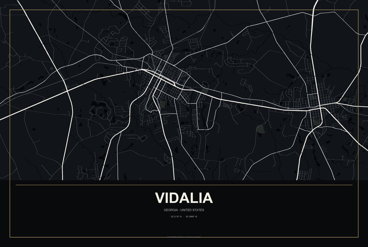 Vidalia, Georgia City Map Aluminum Sign in Metropolitan Noir style