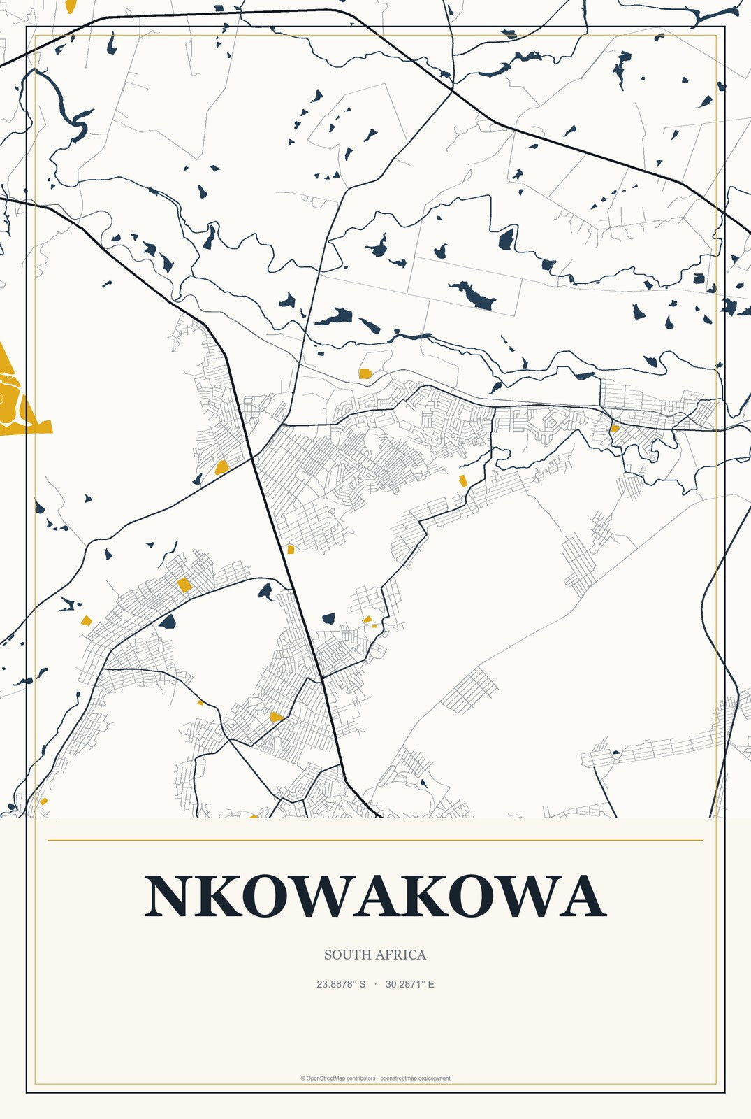 Nkowakowa, South Africa City Map Aluminum Sign in Citrine Modern style