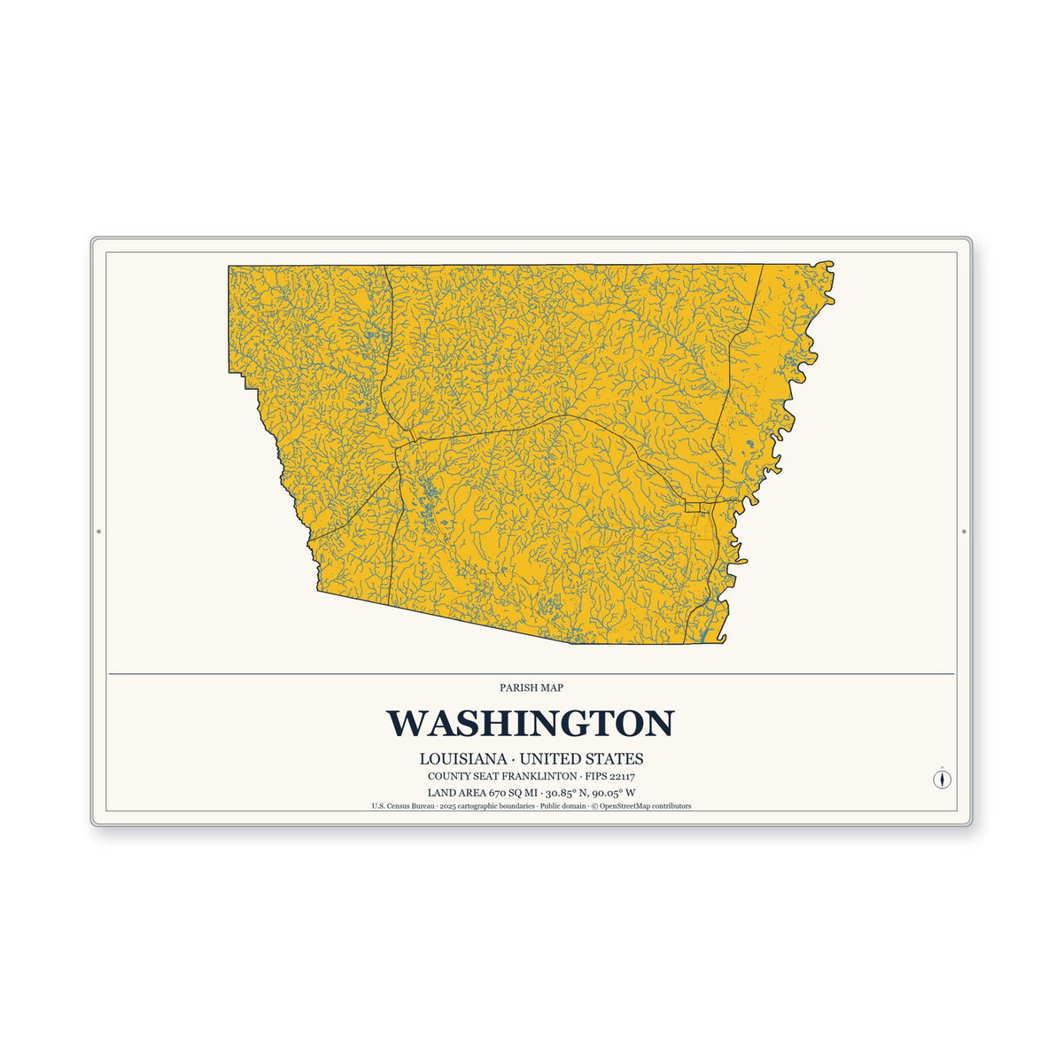 Washington Parish, Louisiana Map Aluminum Sign in Citrine Modern style