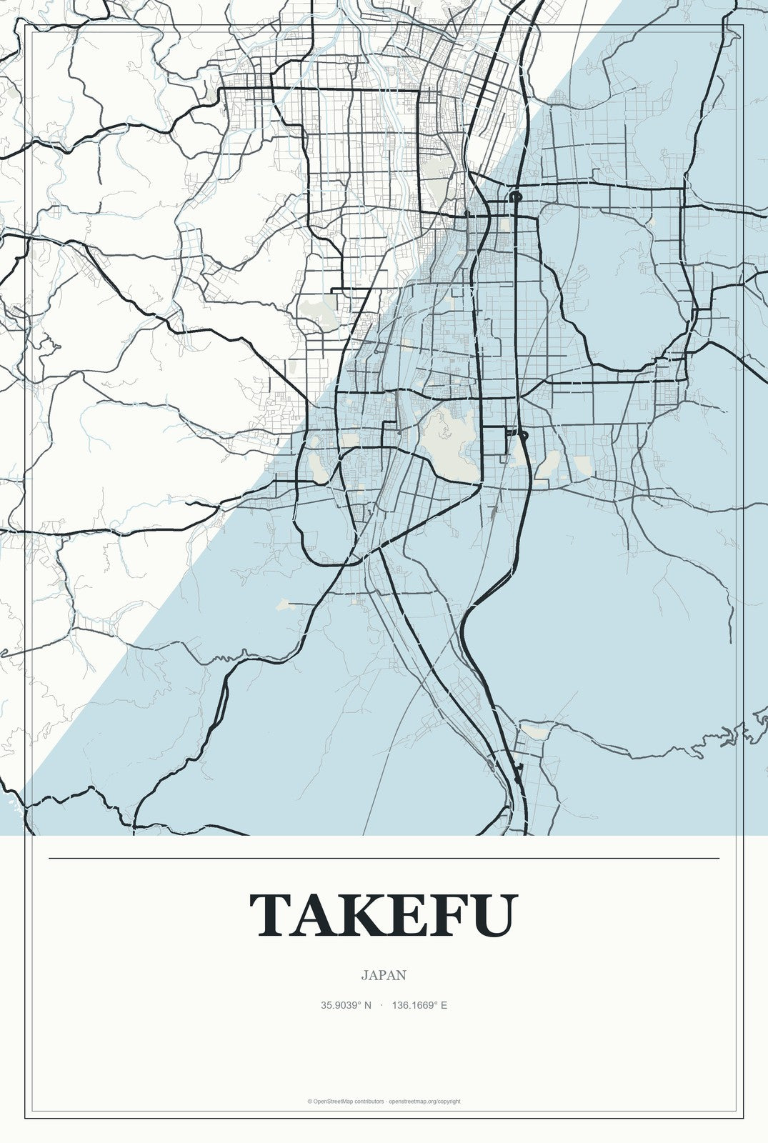Takefu, Japan City Map Aluminum Sign in Gallery Air style