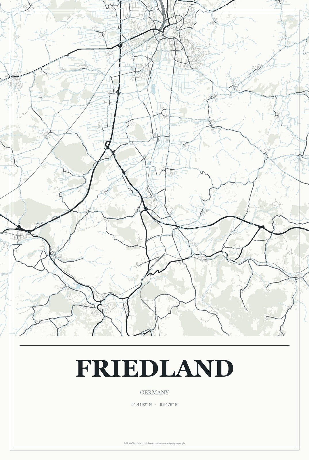 Friedland, Germany City Map Aluminum Sign in Gallery Air style