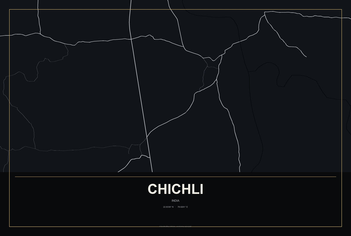 Chichli, India City Map Aluminum Sign in Metropolitan Noir style