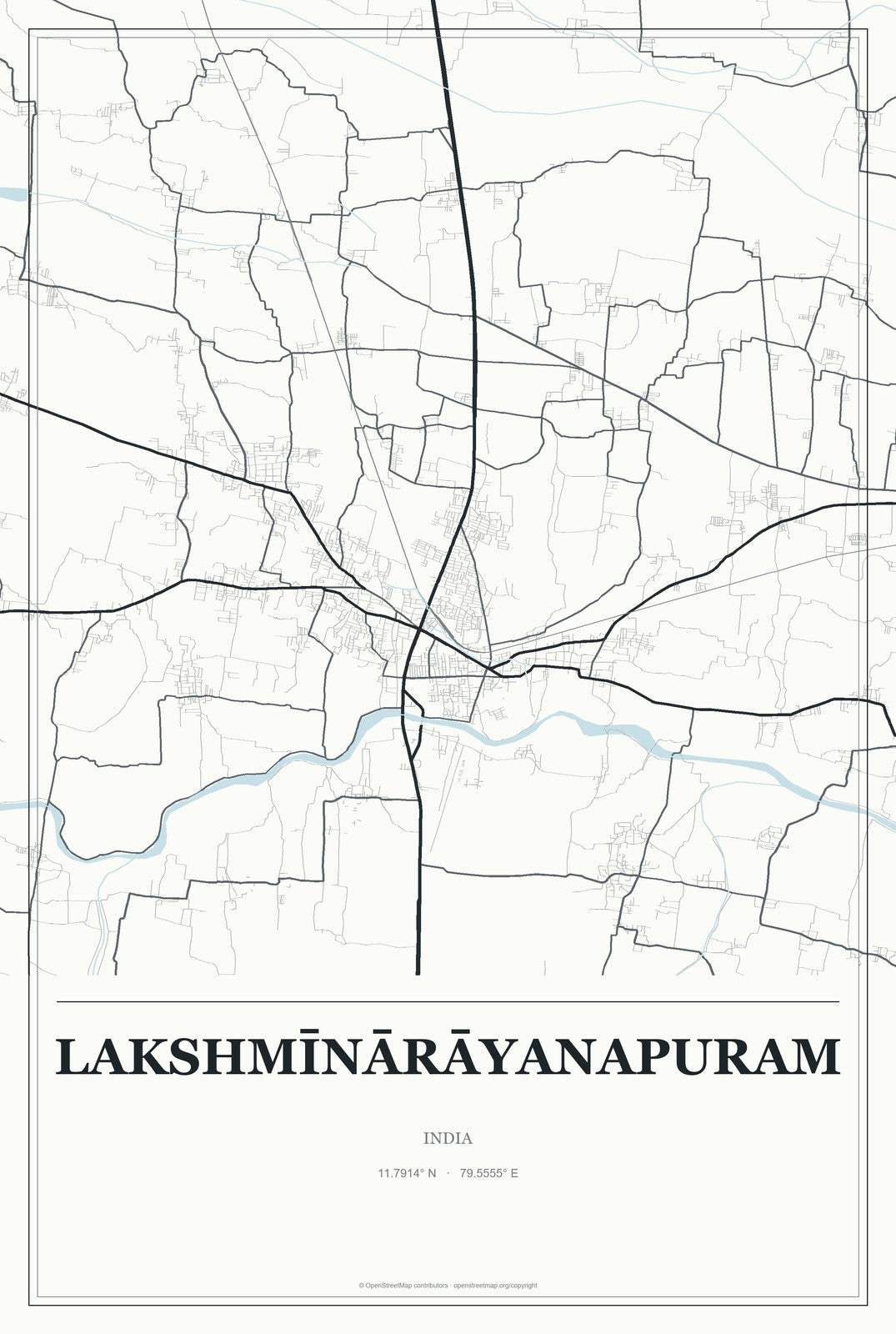 Lakshmīnārāyanapuram, India City Map Aluminum Sign in Gallery Air style