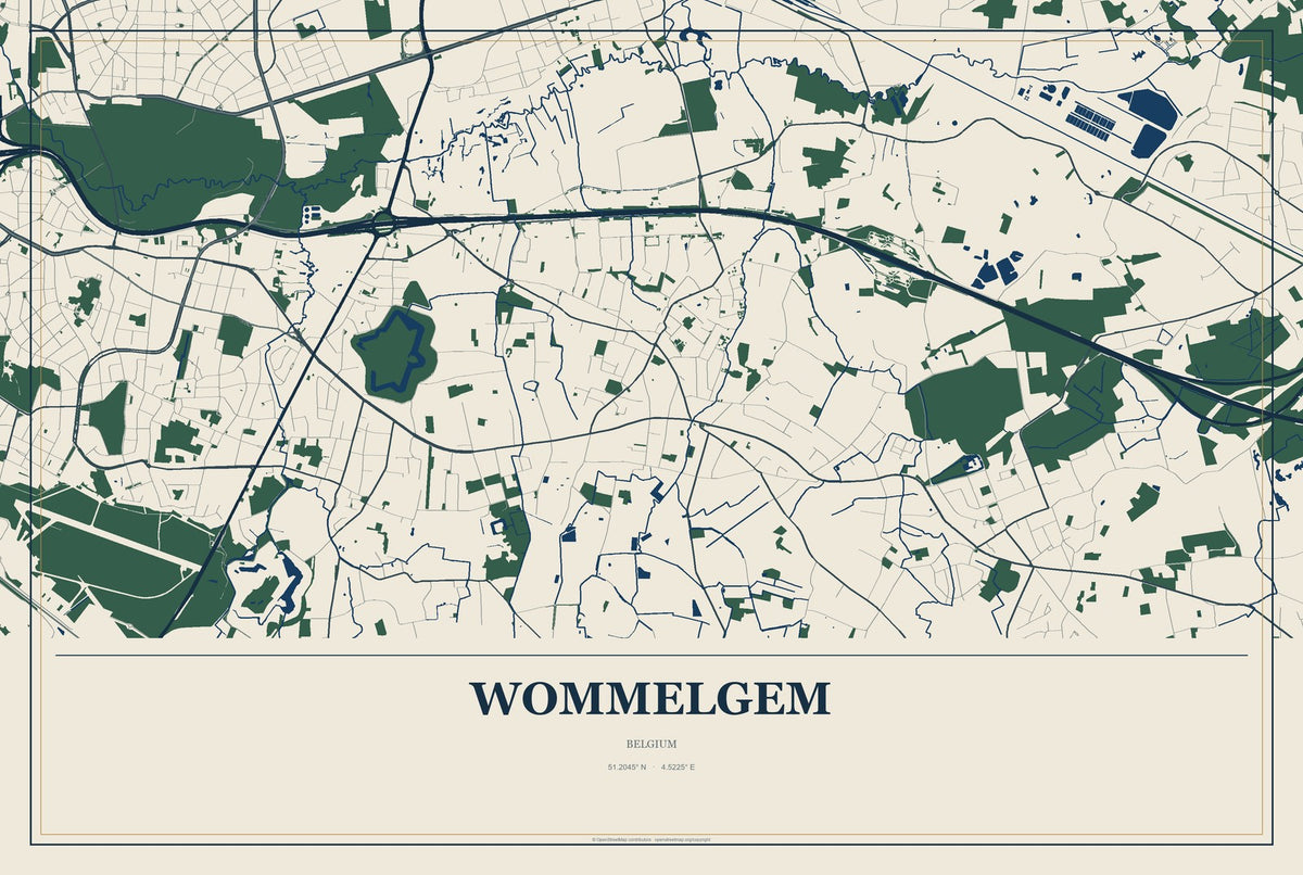 Wommelgem, Belgium City Map Aluminum Sign in Coastal Cutout style