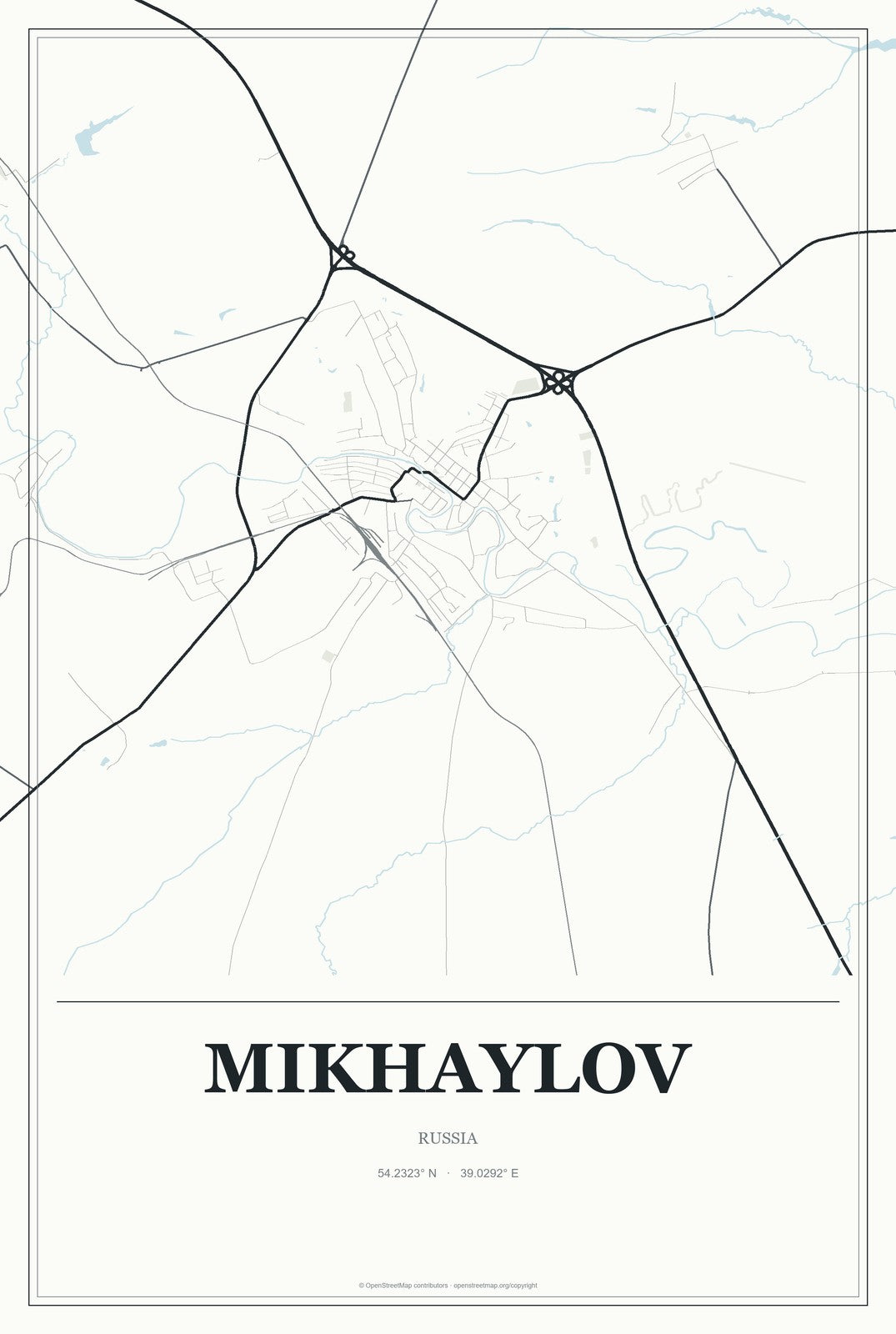 Mikhaylov, Russia City Map Aluminum Sign in Gallery Air style