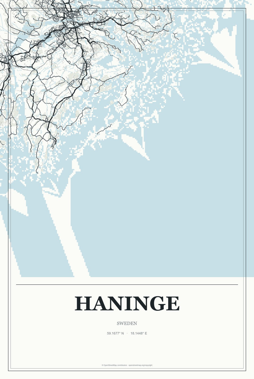 Haninge, Sweden City Map Aluminum Sign in Gallery Air style