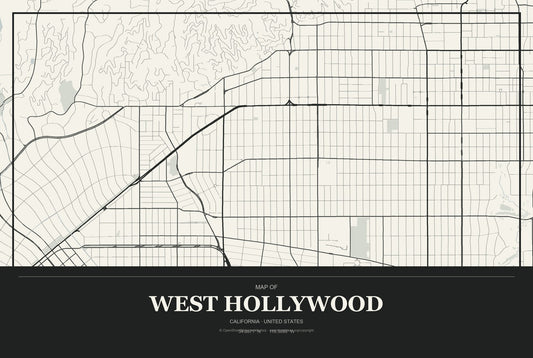 West Hollywood, California City Map Aluminum Sign in Museum Plaque style