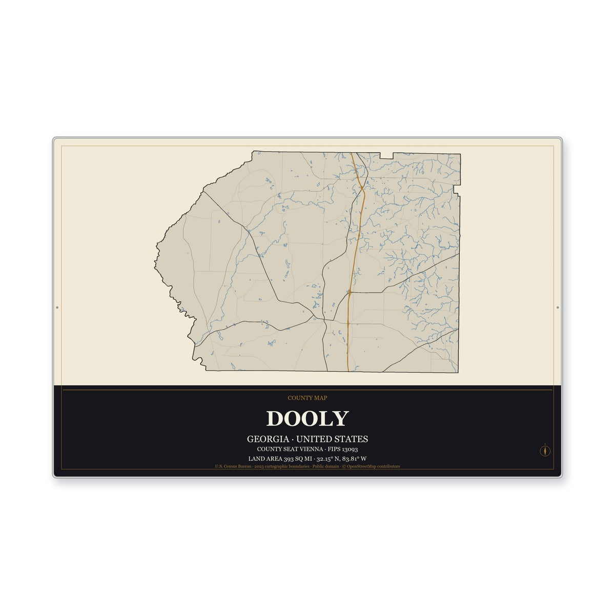 Dooly County, Georgia Map Aluminum Sign in Museum Plaque style