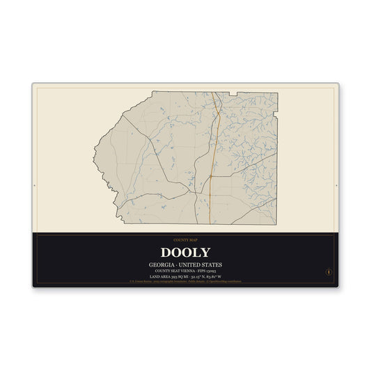 Dooly County, Georgia Map Aluminum Sign in Museum Plaque style
