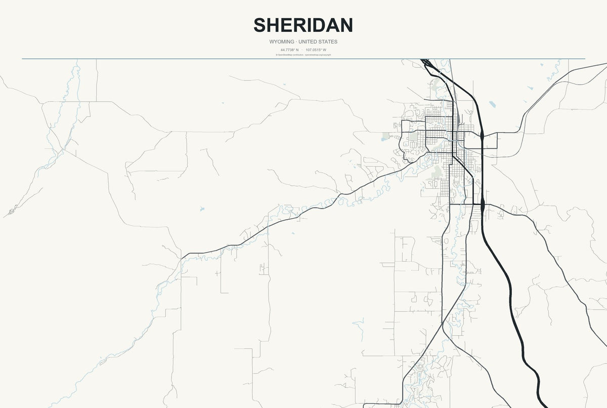 Sheridan, Wyoming City Map Aluminum Sign in Headline Atlas style