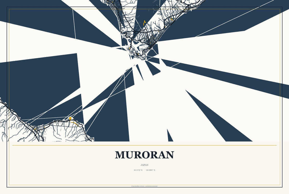 Muroran, Japan City Map Aluminum Sign in Citrine Modern style