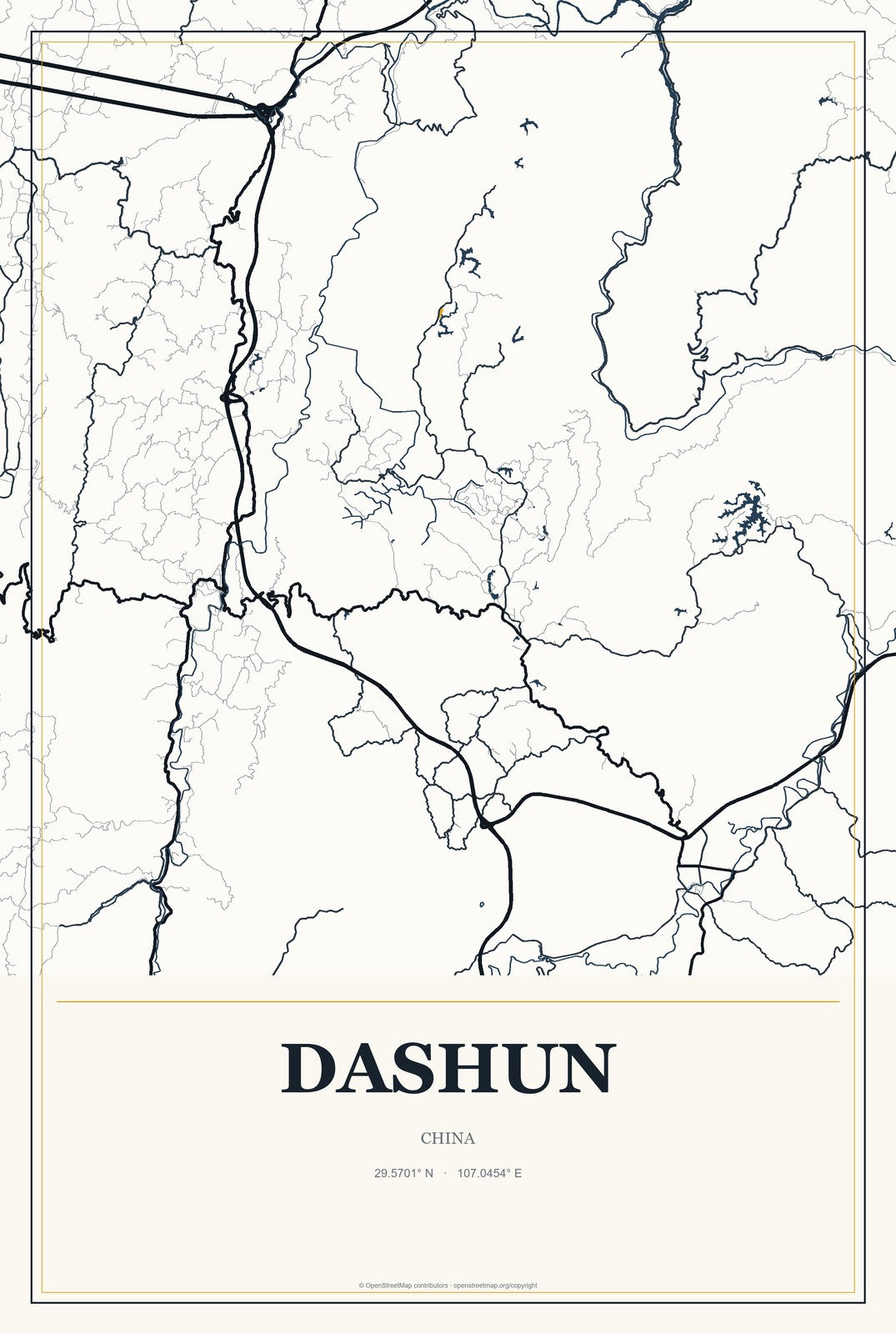 Dashun, China City Map Aluminum Sign in Citrine Modern style