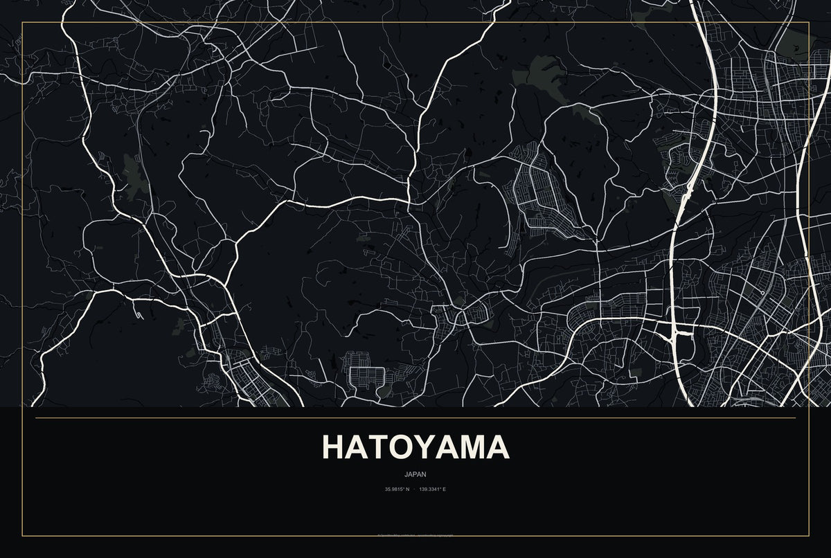 Hatoyama, Japan City Map Aluminum Sign in Metropolitan Noir style