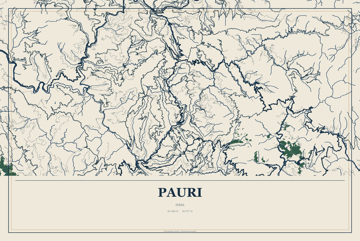 Pauri, India City Map Aluminum Sign in Coastal Cutout style