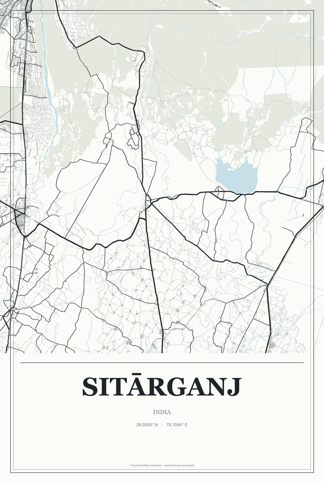 Sitārganj, India City Map Aluminum Sign in Gallery Air style