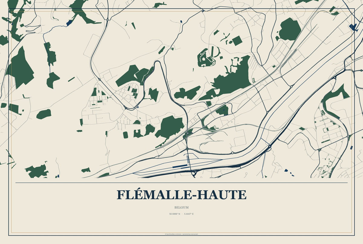 Flémalle-Haute, Belgium City Map Aluminum Sign in Coastal Cutout style