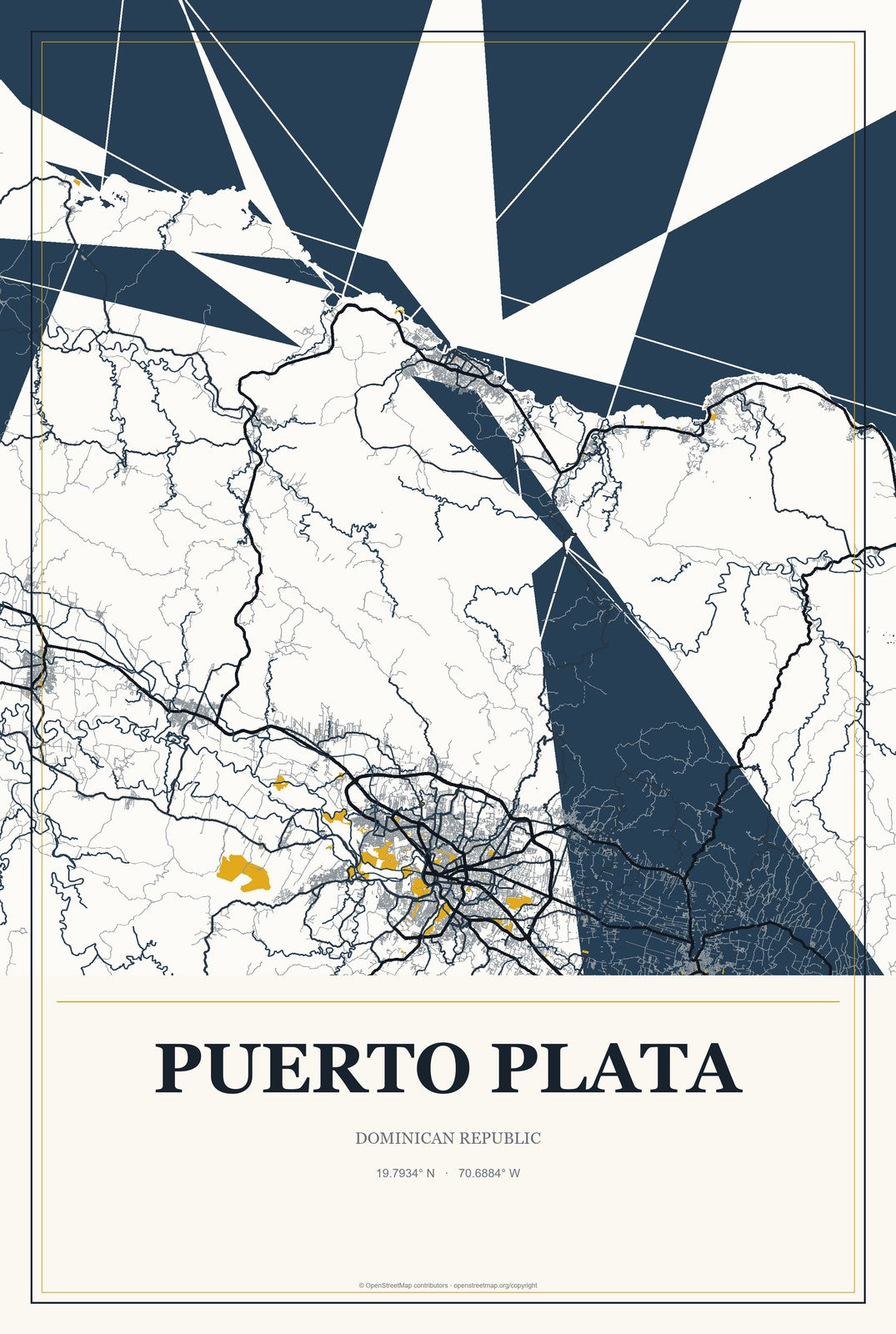 Puerto Plata, Dominican Republic City Map Aluminum Sign in Citrine Modern style
