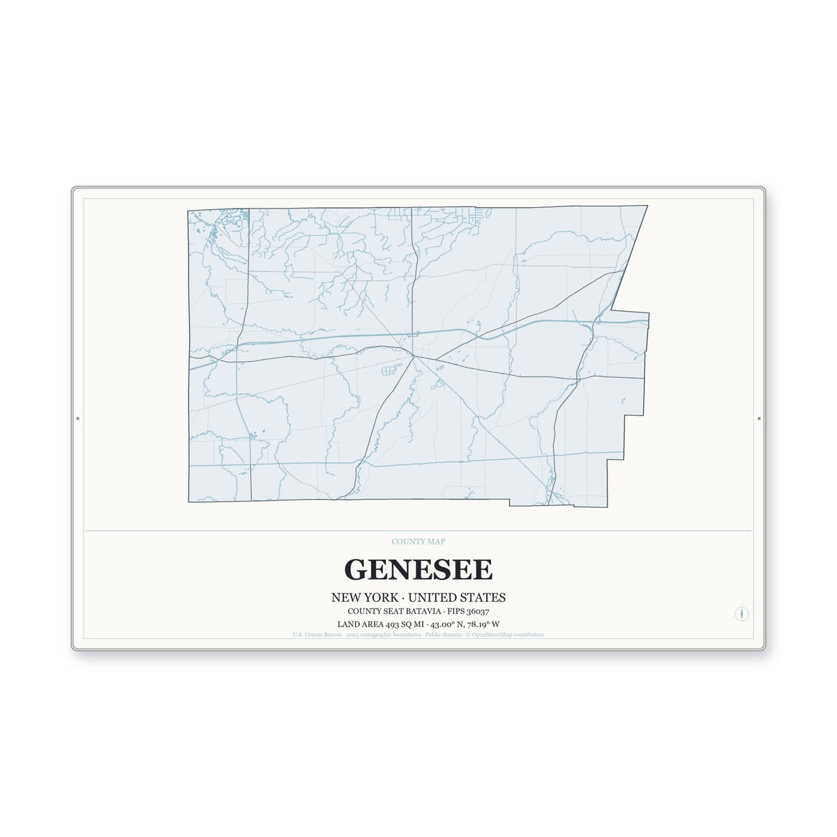 Genesee County, New York Map Aluminum Sign in Gallery Air style