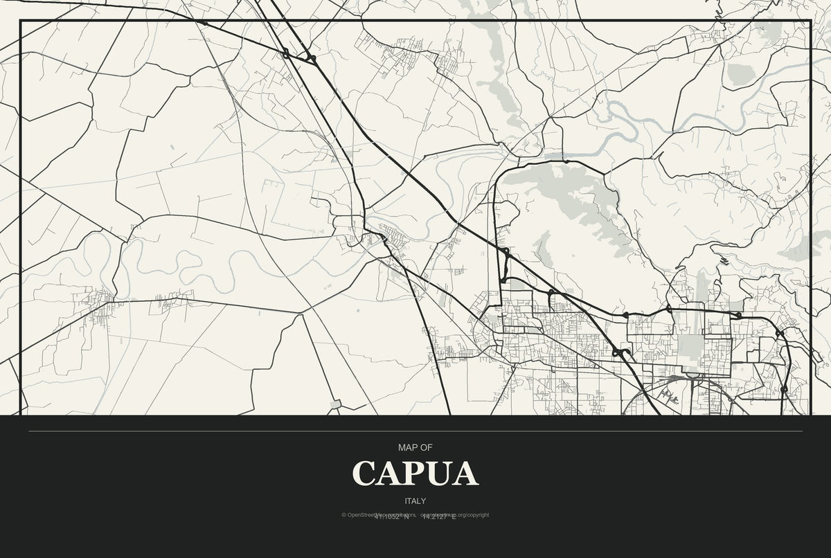 Capua, Italy City Map Aluminum Sign in Museum Plaque style