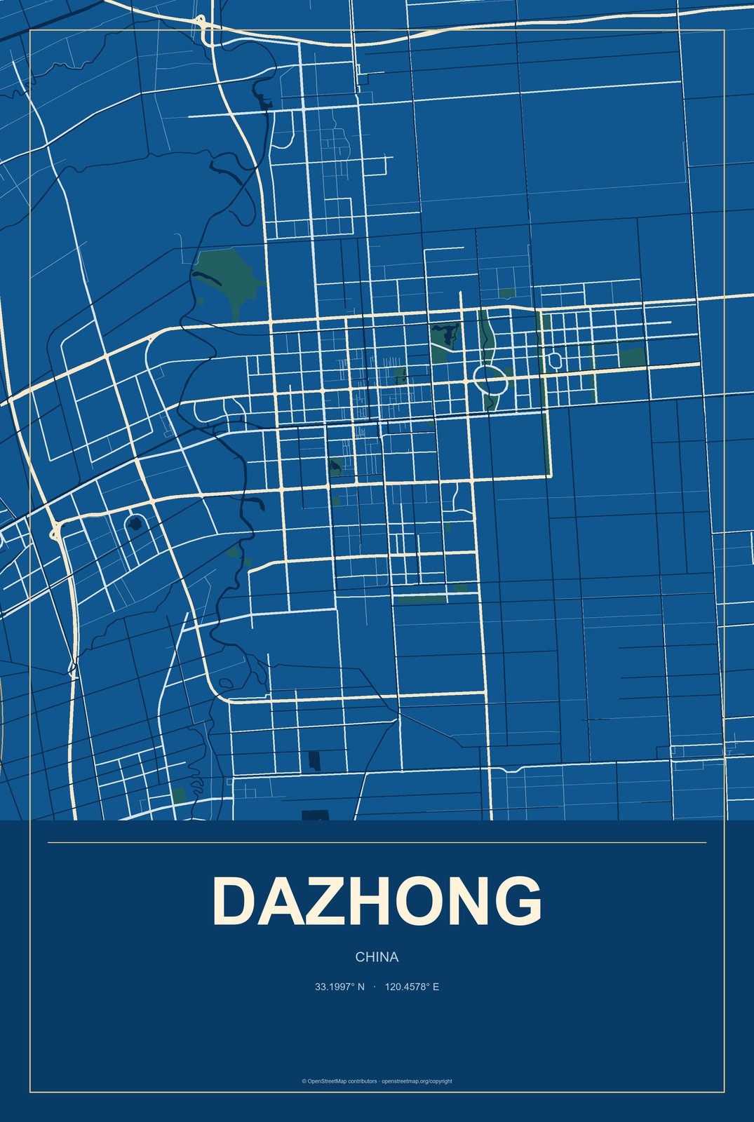 Dazhong, China City Map Aluminum Sign in Harbor Cobalt style