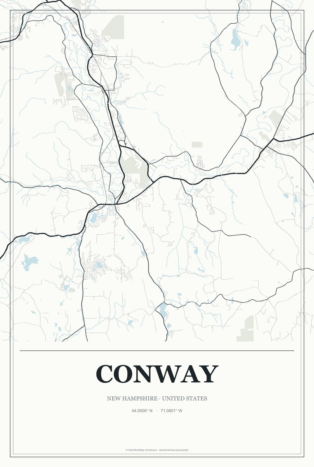 Conway, New Hampshire City Map Aluminum Sign in Gallery Air style