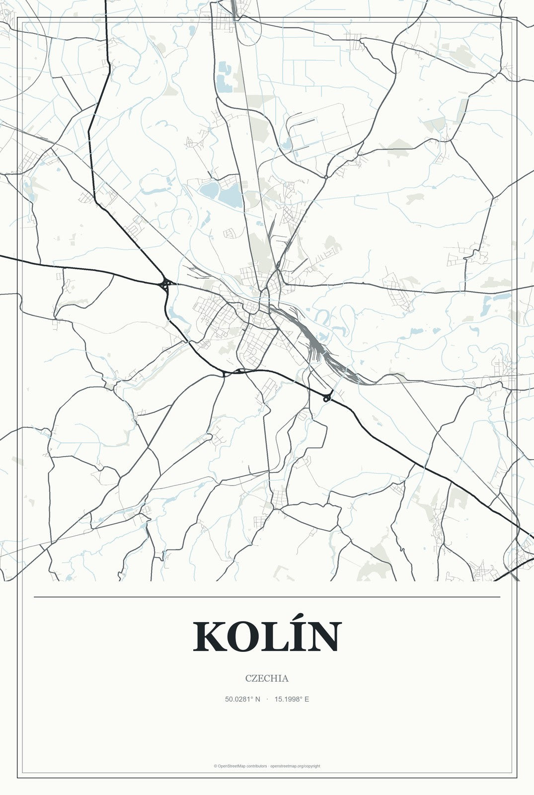 Kolín, Czechia City Map Aluminum Sign in Gallery Air style