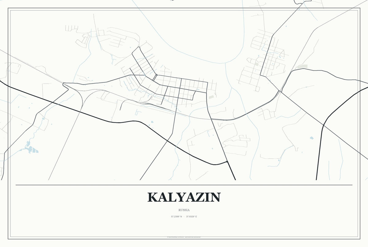 Kalyazin, Russia City Map Aluminum Sign in Gallery Air style